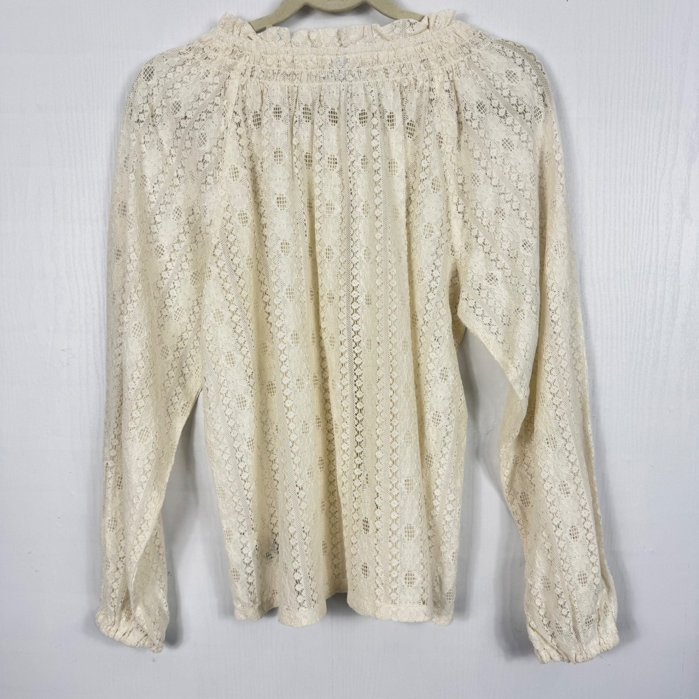 Old Navy Women Creme Lace Smocked Mock Neck Keyhole Long Sleeve NWT Blouse Sz M - Picture 12 of 14